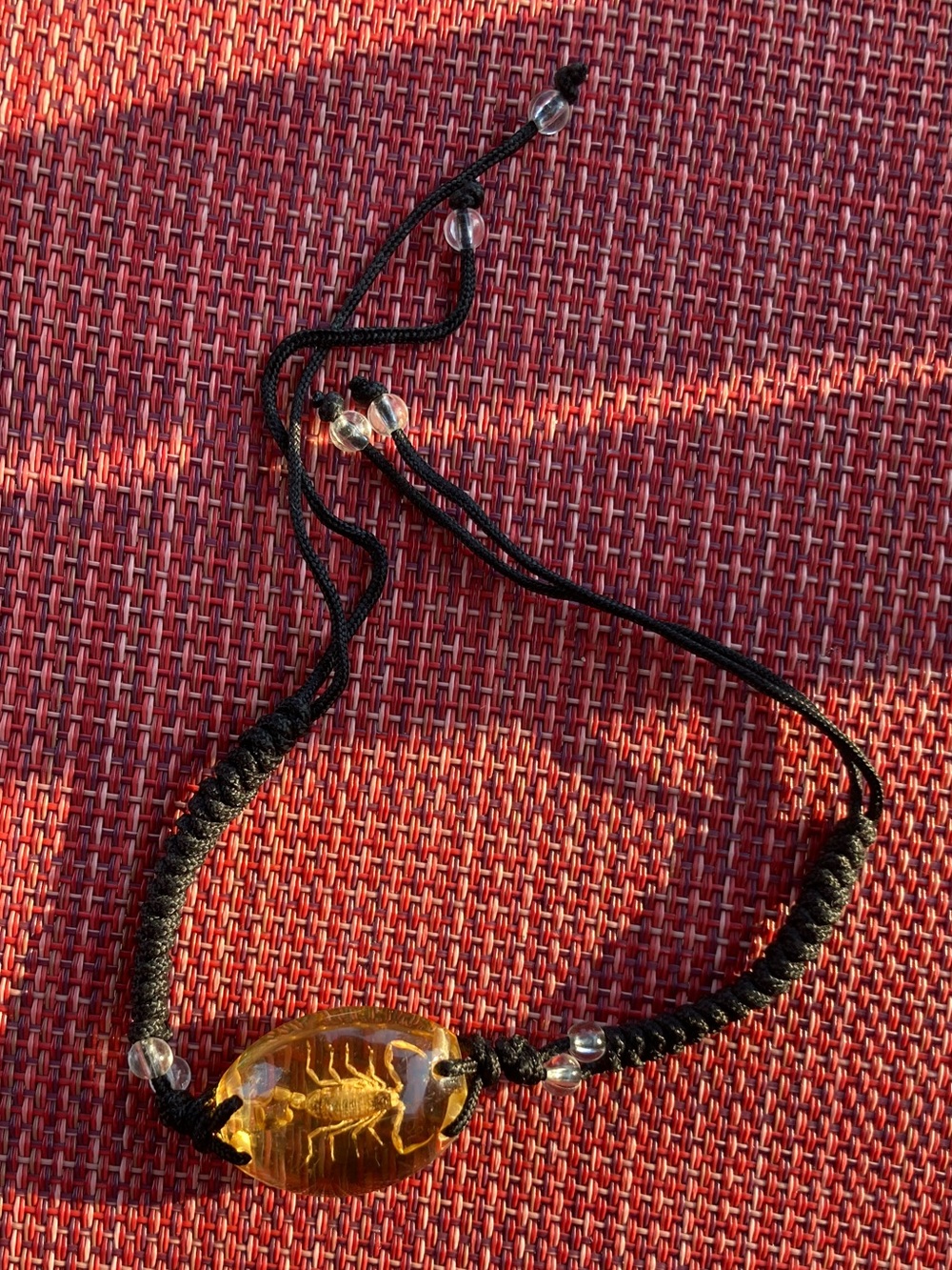 Amber Scorpion Cord Bracelet - Black Adjustable Macrame